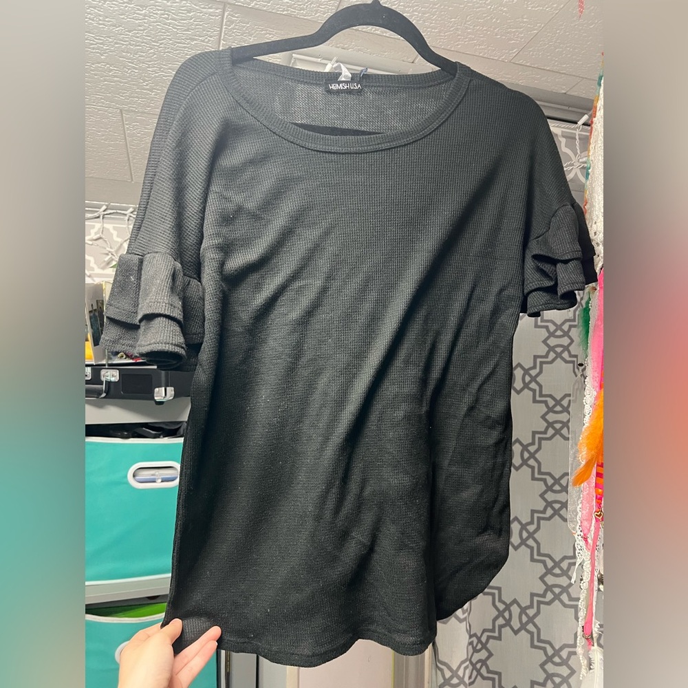 No Boundaries Black Ruffle Sleeve Blouse